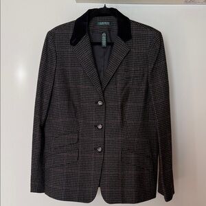 Lauren Ralph Lauren Black and Gray Houndstooth Blazer